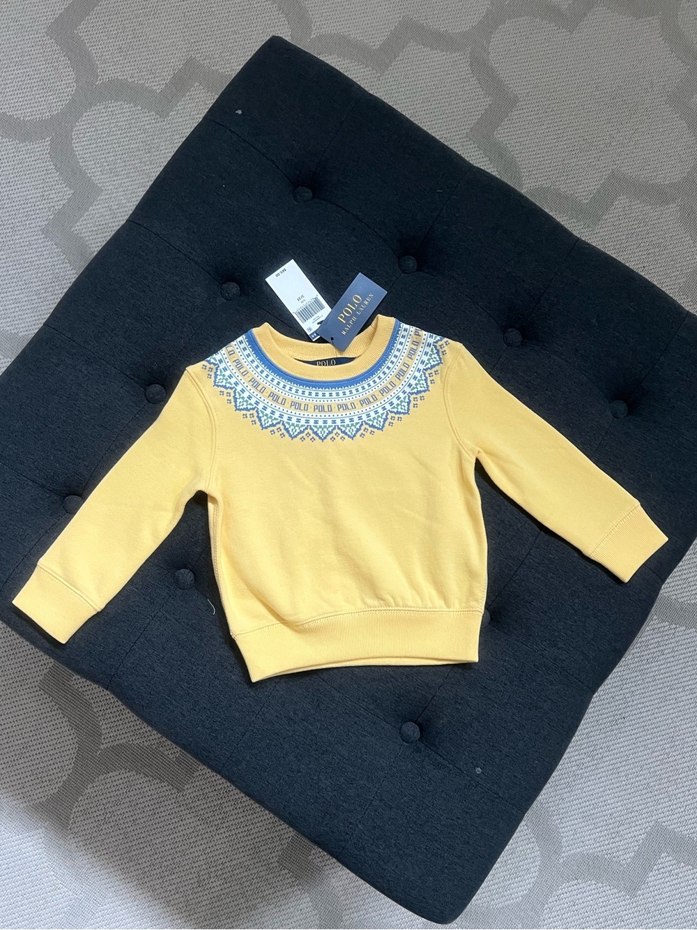 Ralph Lauren Yellow Sweater with Blue Fair Isle Yoke